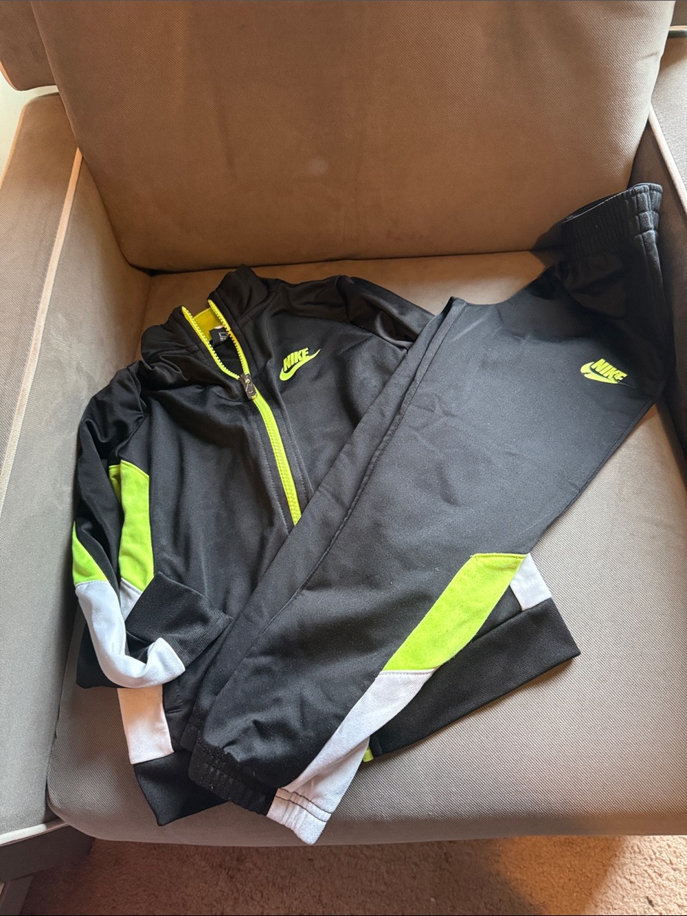 Nike Black & Neon Yellow Youth Tracksuit Set